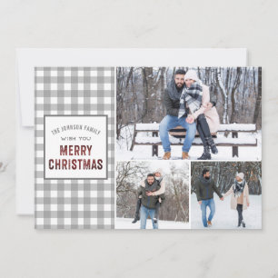Rustikaler grauer Gingham Frohe Weihnachten