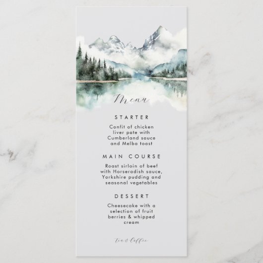 Rustikaler grauer Winterwald Berg Flat Menu Menükarte (Vorderseite)