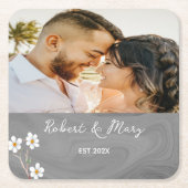 Rustikaler Grauholz Custom Foto Wedding Untersetze Rechteckiger Pappuntersetzer (Vorderseite)