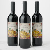 Rustikaler Grauholz Herbst Orange Pumpkin Herbstla Weinetikett (Flaschen)