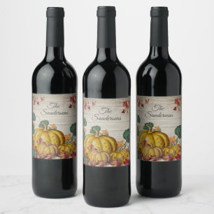 Rustikaler Grauholz Herbst Orange Pumpkin Herbstla Weinetikett
