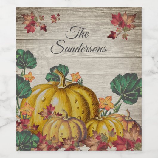 Rustikaler Grauholz Herbst Orange Pumpkin Herbstla Weinetikett (Einzelnes Label)