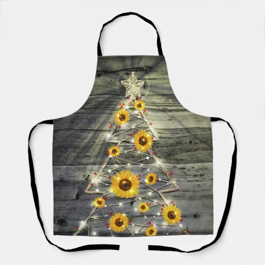 Rustikaler Grauholz Sonnenblume Weihnachtsbaum Url Schürze (Vorderseite)