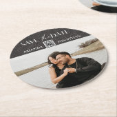 Rustikaler Grauleder-Foto QR-Code Save the Date Runder Pappuntersetzer (Angewinkelt)
