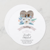 Rustikaler, gravierter Holzherz Monogram, Blutfall Einladung (Vorne/Hinten)