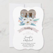 Rustikaler, gravierter Holzherz Monogram, Blutfall Einladung (Vorderseite)