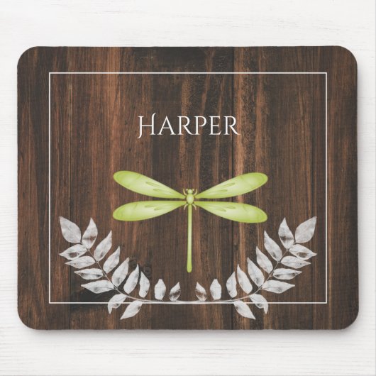 Rustikaler Green Dragonfly Personalisiert Mouse Pa Mousepad (Vorne)
