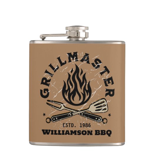 Rustikaler GRILLMASTER-Custom Vinyl Wrapped Flask Flachmann (Vorderseite)