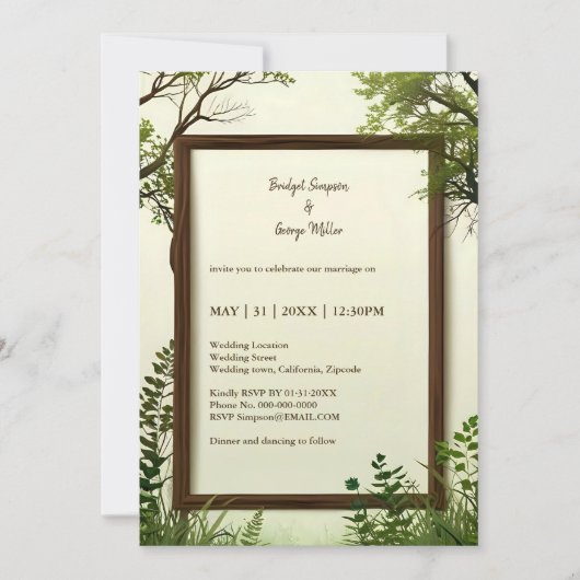Rustikaler Grünbaum Rahmen Hochzeitseinladung (Vorderseite)