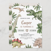 Rustikaler Grünbraun stomp über Dinosaurier Geburt Einladung (Vorne/Hinten)