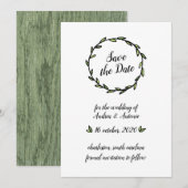 Rustikaler grüner Blätterkranz Save-the-Date Save The Date (Vorne/Hinten)