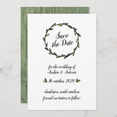 Rustikaler Grüner Blattwerk Save the Date (Vorne/Hinten)