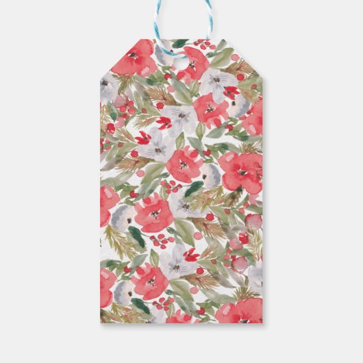 Rustikaler grüner Blumenkranz frohe Weihnachten Geschenkanhänger (Rückseite)