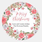 Rustikaler grüner Blumenkranz frohe Weihnachten Runder Aufkleber (Vorderseite)