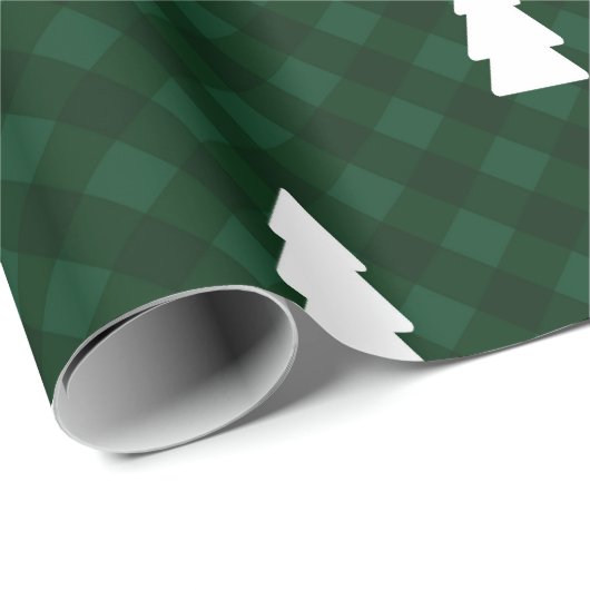 Rustikaler grüner Büffel-Karo u. weiße Bäume Geschenkpapier (Rolleneckpunkt)