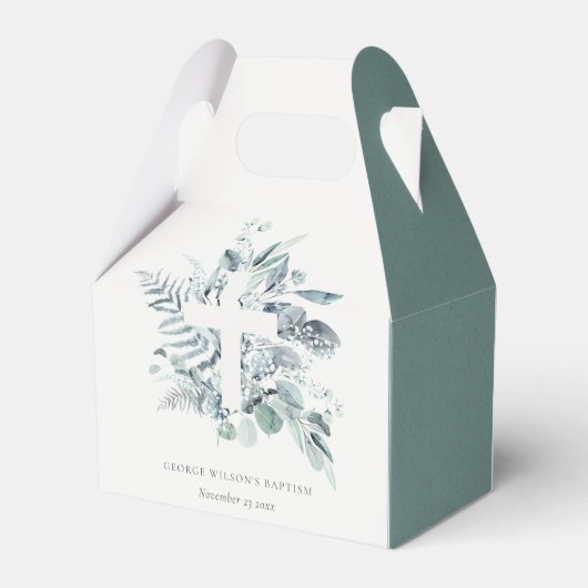 Rustikaler grüner Eukalyptus Fern Foliage Cross Ba Geschenkschachtel (Rückseite)