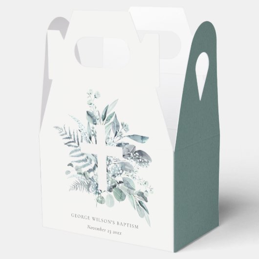 Rustikaler grüner Eukalyptus Fern Foliage Cross Ba Geschenkschachtel (Geöffnet)