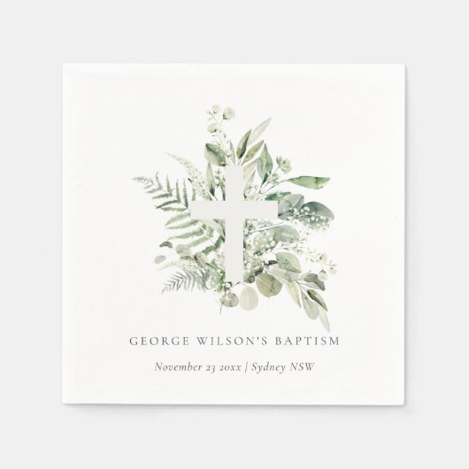 Rustikaler grüner Eukalyptus Fern Foliage Cross Ba Serviette (Vorderseite)
