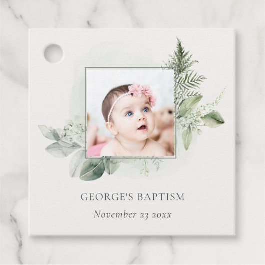 Rustikaler grüner Eukalyptus Fern Foliage Foto Tau Geschenkanhänger (Vorderseite)