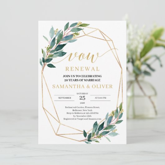 Rustikaler grüner Eukalyptus-Goldrahmen verspricht Einladung (Stehend Vorderseite)