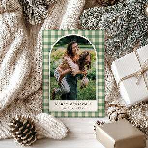 Rustikaler grüner Gingham-Bogen-Foto-Weihnachten m Feiertagskarte