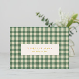 Rustikaler grüner Gingham moderner Weihnachten Folien Feiertagskarte