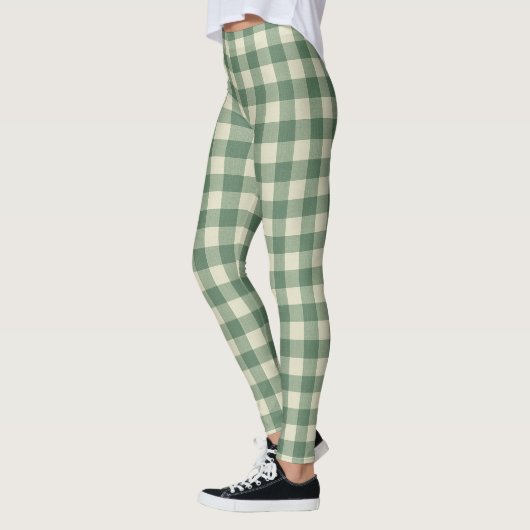Rustikaler grüner Gingham moderner Weihnachten Leggings (Links)