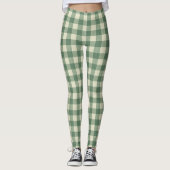 Rustikaler grüner Gingham moderner Weihnachten Leggings (Vorderseite)