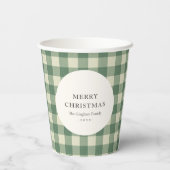 Rustikaler grüner Gingham moderner Weihnachten Pappbecher (Rückseite)