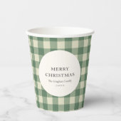 Rustikaler grüner Gingham moderner Weihnachten Pappbecher (Vorderseite)