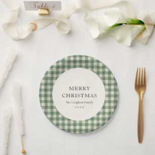 Rustikaler grüner Gingham moderner Weihnachten Pappteller