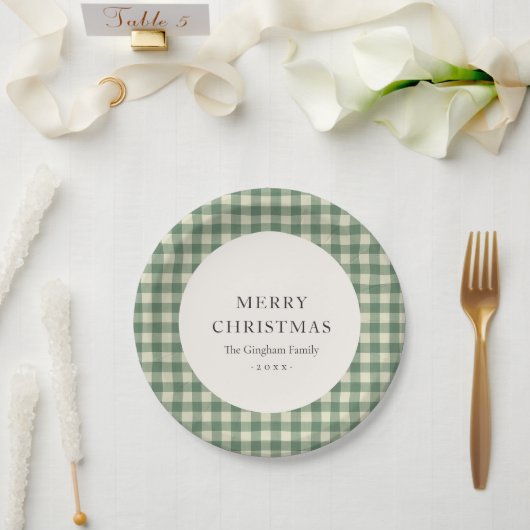 Rustikaler grüner Gingham moderner Weihnachten Pappteller (Hochzeit)