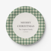 Rustikaler grüner Gingham moderner Weihnachten Pappteller (Vorderseite)