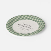 Rustikaler grüner Gingham moderner Weihnachten Pappteller (Schrägansicht)