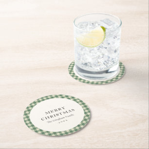 Rustikaler grüner Gingham moderner Weihnachten Runder Pappuntersetzer