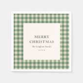 Rustikaler grüner Gingham moderner Weihnachten Serviette (Vorderseite)