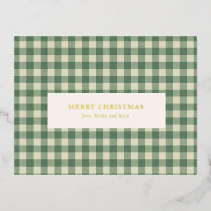 Rustikaler grüner Gingham-Weihnachten modern Folien Feiertagspostkarte