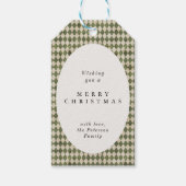 Rustikaler grüner Karierter Weihnachtsurlaub Geschenkanhänger (Vorderseite)