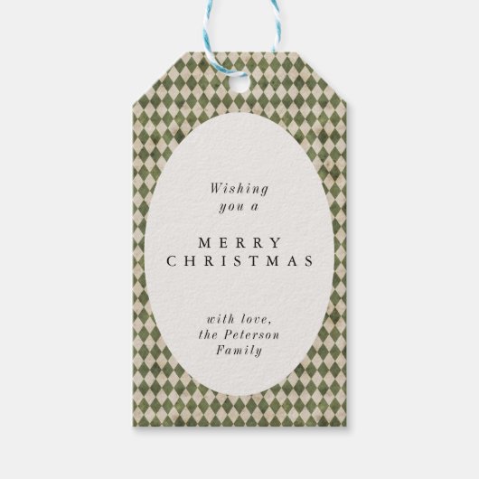 Rustikaler grüner Karierter Weihnachtsurlaub Geschenkanhänger (Vorderseite)