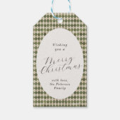 Rustikaler grüner Karierter Weihnachtsurlaub Geschenkanhänger (Vorderseite)