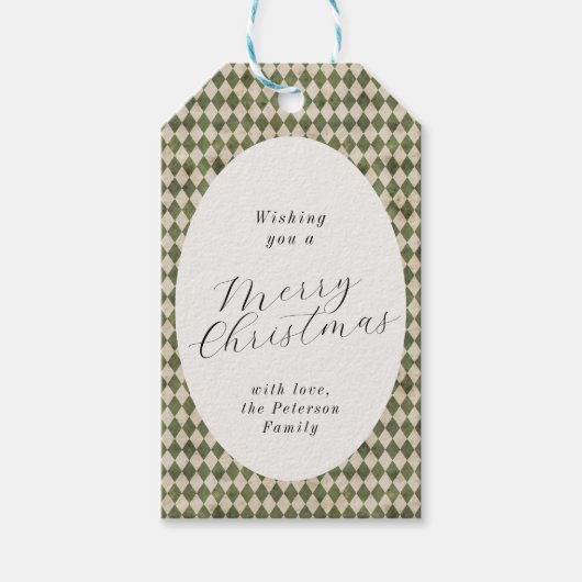 Rustikaler grüner Karierter Weihnachtsurlaub Geschenkanhänger (Vorderseite)