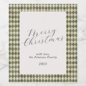 Rustikaler grüner Karierter Weihnachtsurlaub Weinetikett (Einzelnes Label)
