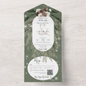 Rustikaler Grüner Kiefer Wintersparkle QR-Code All In One Einladung (Innen Boden)