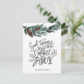 Rustikaler grüner Kiefernzapfen Gute Nachricht von Postkarte (Stehend Vorderseite)