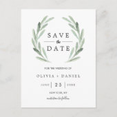 Rustikaler grüner Kranz Einfache Hochzeit Sichern Ankündigungspostkarte (Vorderseite)