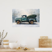 Rustikaler grüner LKW mit Weihnachtsbaum Poster (Küche)