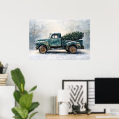 Rustikaler grüner LKW mit Weihnachtsbaum Poster (Heimbüro)