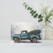 Rustikaler grüner LKW mit Weihnachtsbaum Postkarte (Stehend Vorderseite)
