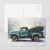 Rustikaler grüner LKW mit Weihnachtsbaum Postkarte (Vorne/Hinten)