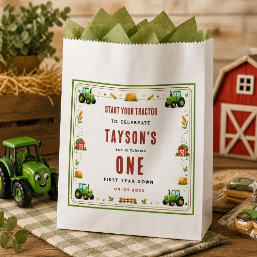 Rustikaler grüner Traktor Erstes Jahr Down Farm Th Geschenktütchen